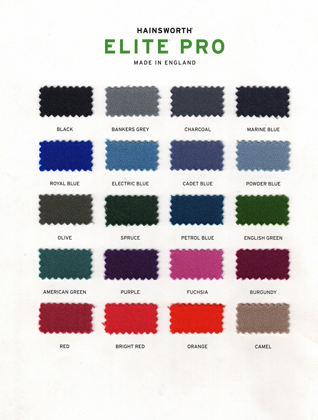 Elite Pro Cloth Colour Swatch