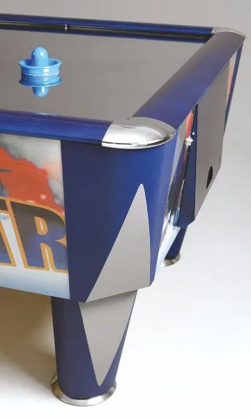 SAM Leisure fast track mini air hockey table corner close up